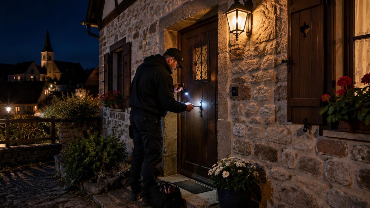 Ouverture de porte de nuit sur une maison en pierre — serrurier à Lutterbach (illustration)