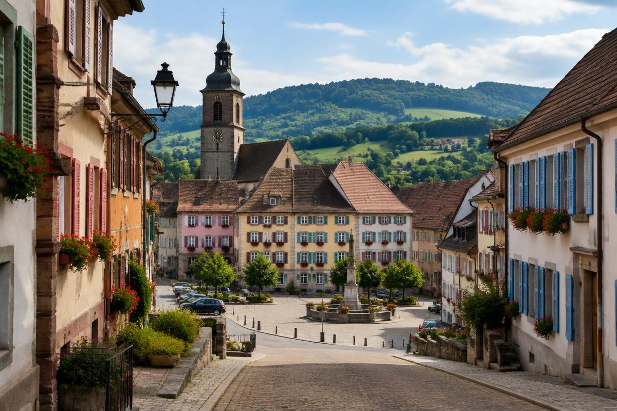 Place centrale d'Altkirch dans le Sundgau, secteur desservi par notre serrurier
