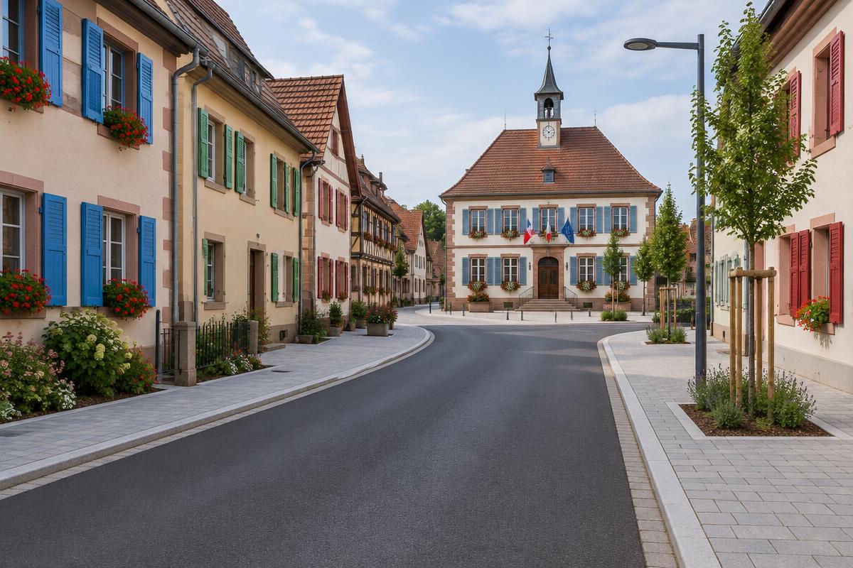 Rue principale et mairie de Bartenheim — secteur d'intervention de notre serrurier dépanneur 24h/24