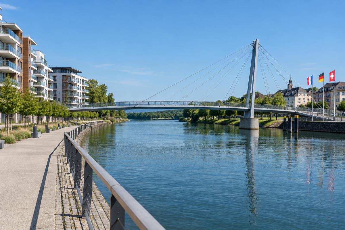 Quai du Rhin et passerelle des Trois Pays à Huningue — secteur d'intervention de notre serrurier dépanneur 24h/24