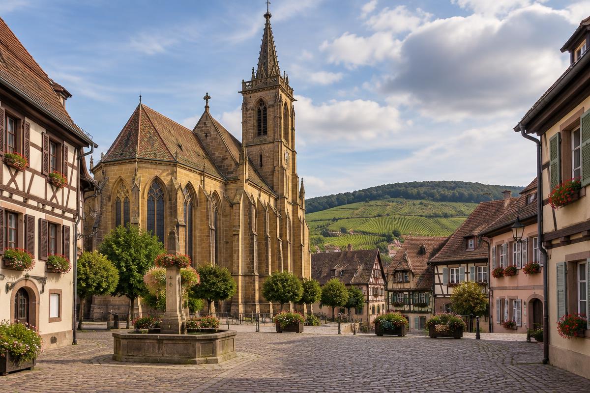 Place de l'église de Rouffach, face aux vignes — secteur d'intervention de notre serrurier dépanneur 24h/24